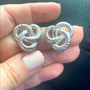 VTG Monet Silvertone Clip Earrings geometric rope knotted knot